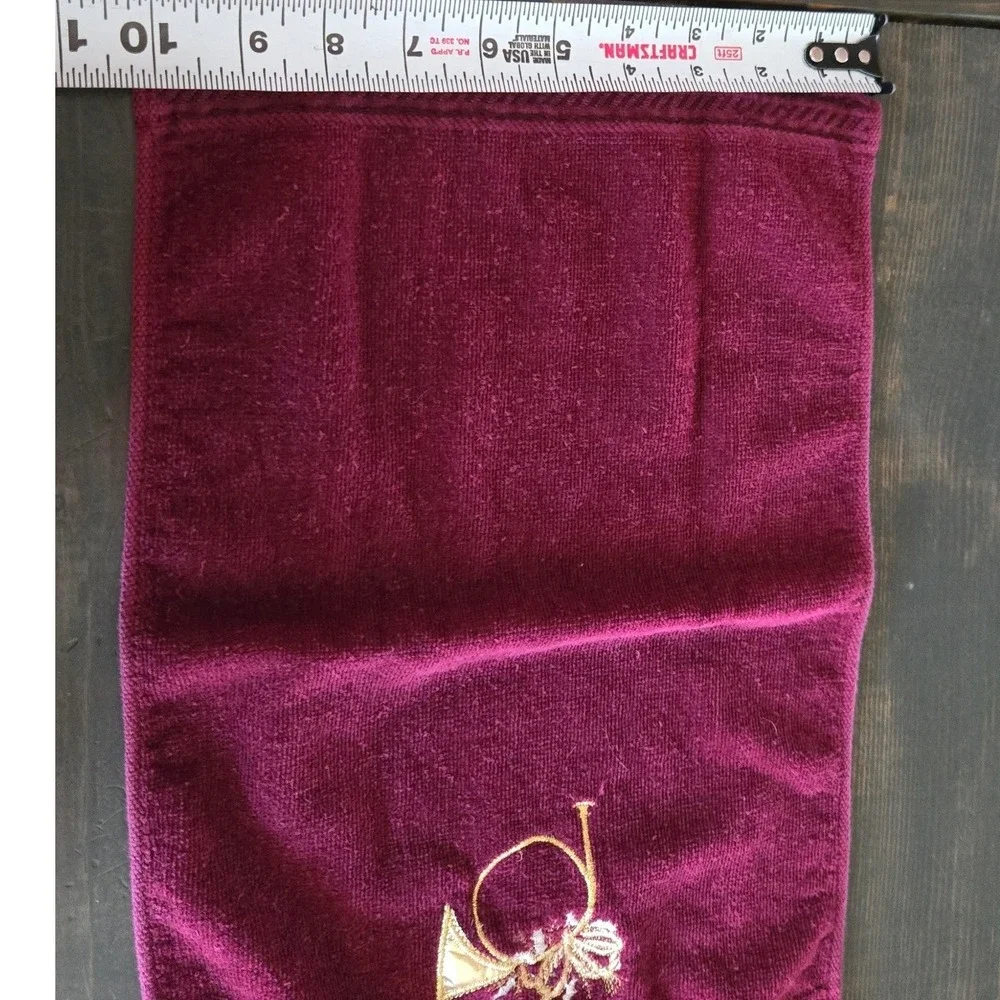 Burgundy Christmas Towel Set 4pc Gold Horn Holly Bath Hand Towels Holiday Decor